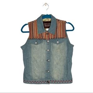 Cripple Creek Denim Aztec Southwest Studded Button Front Vest
